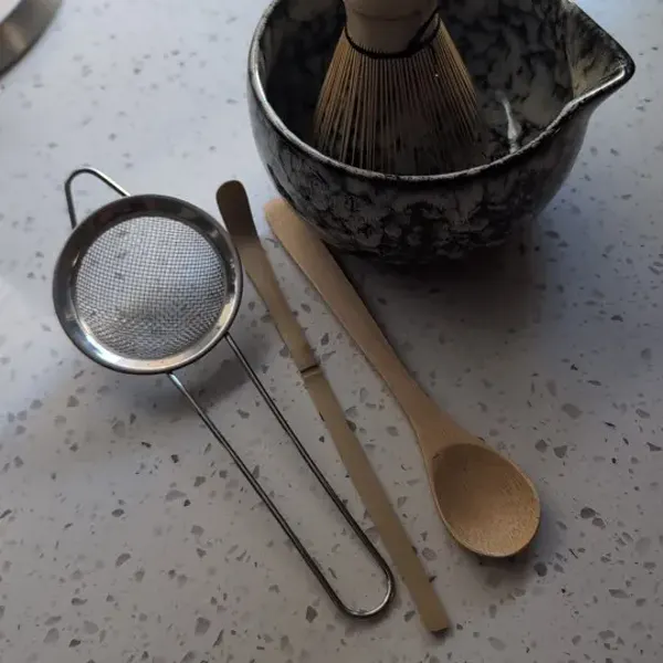 White matcha set on a terrazzo surface — unedited customer photo