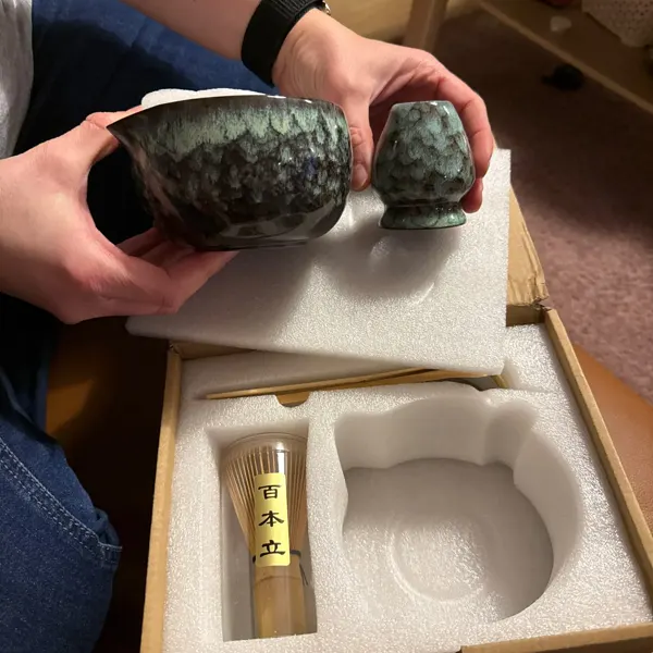 Cyan matcha set — unedited customer photo